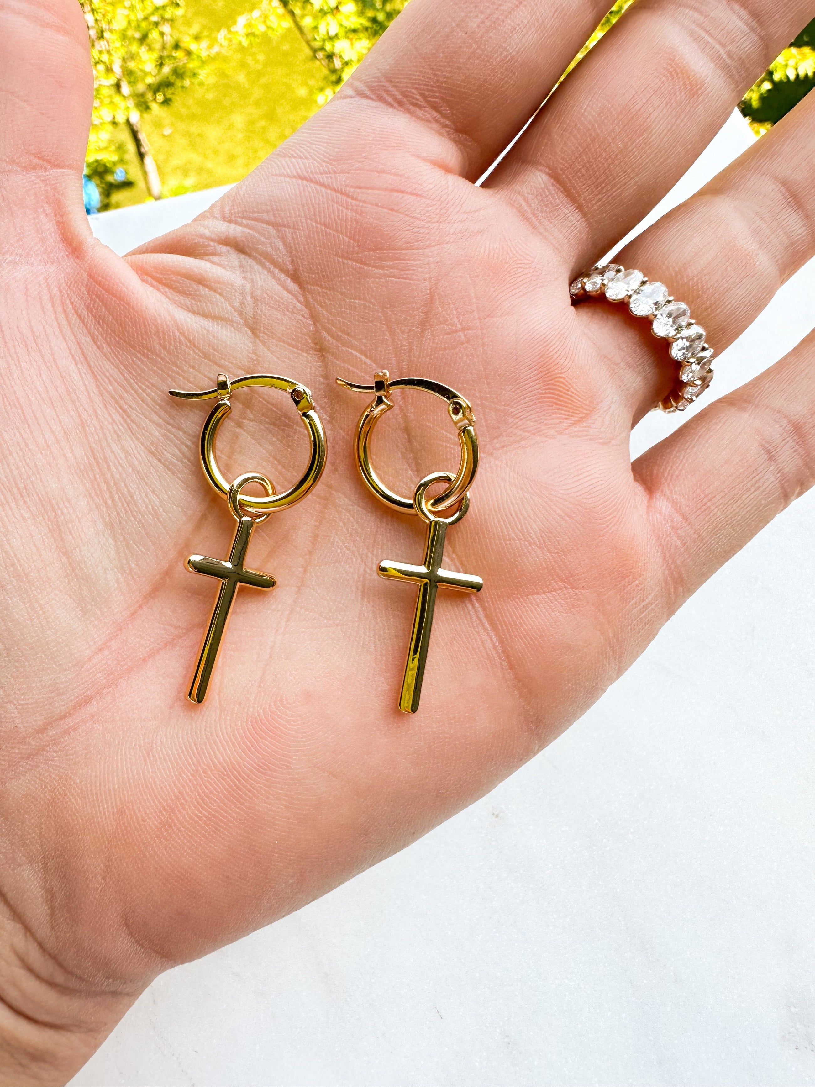 Gold Cross Earrings