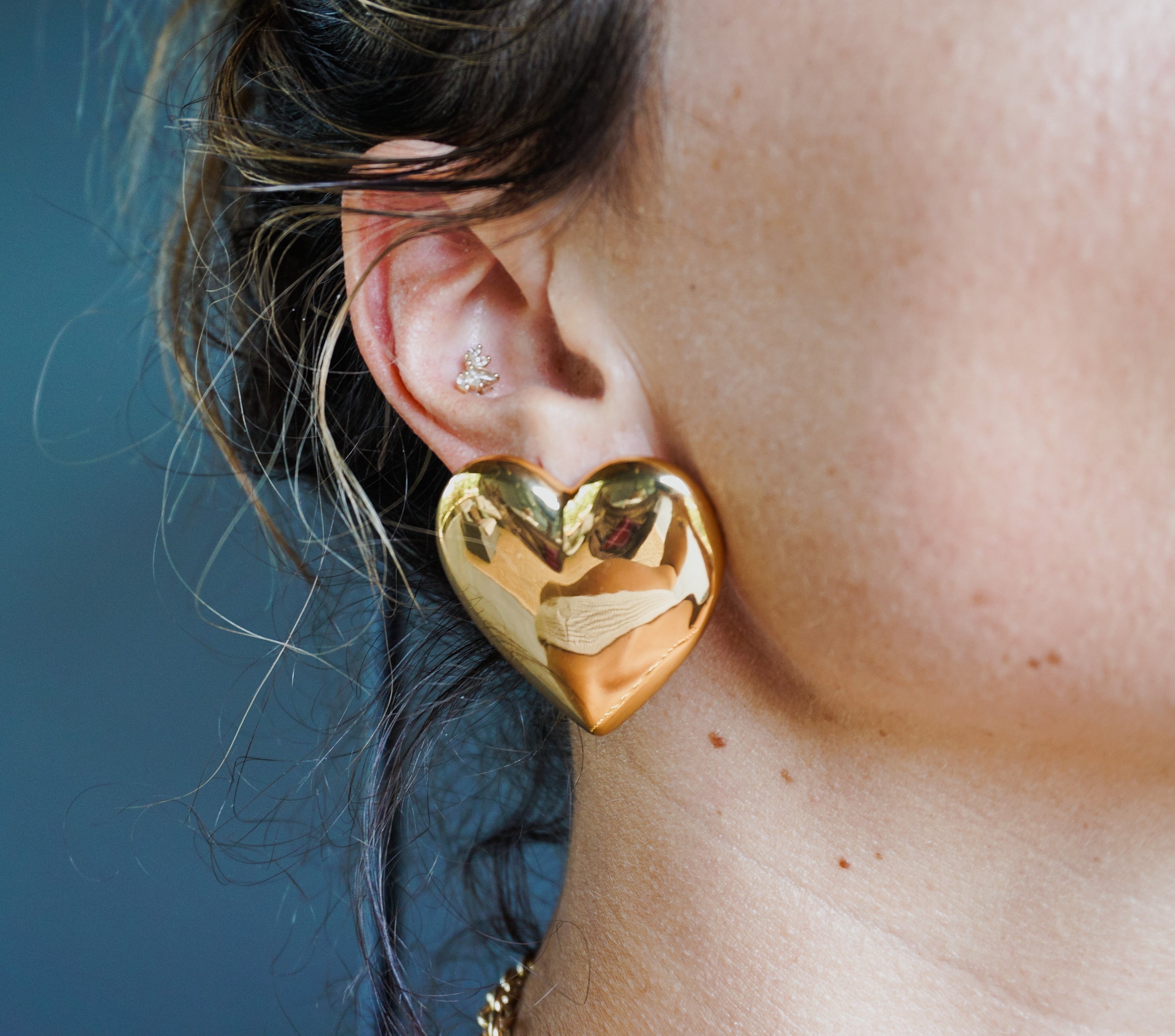 Puffy Heart Earrings ~ Gold