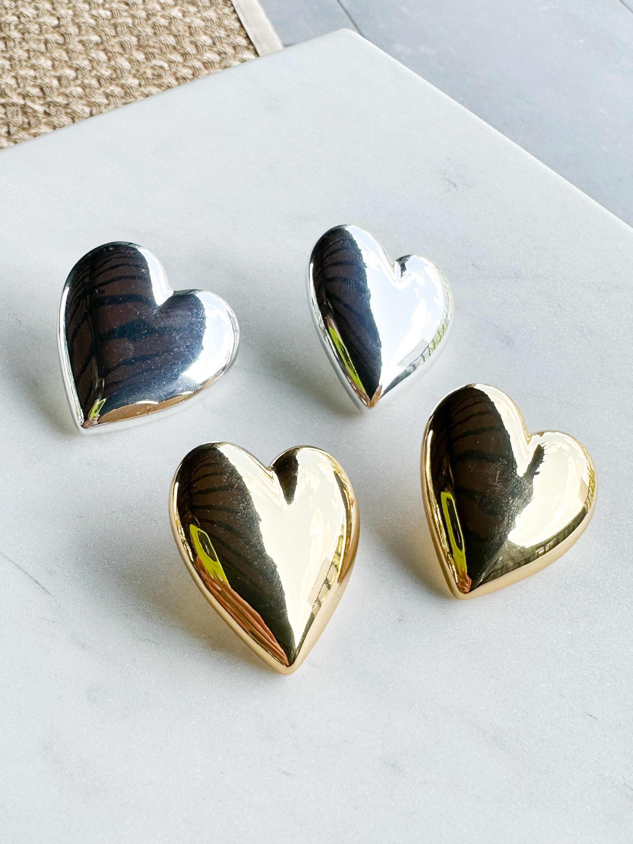 Puffy Heart Earrings ~ Gold