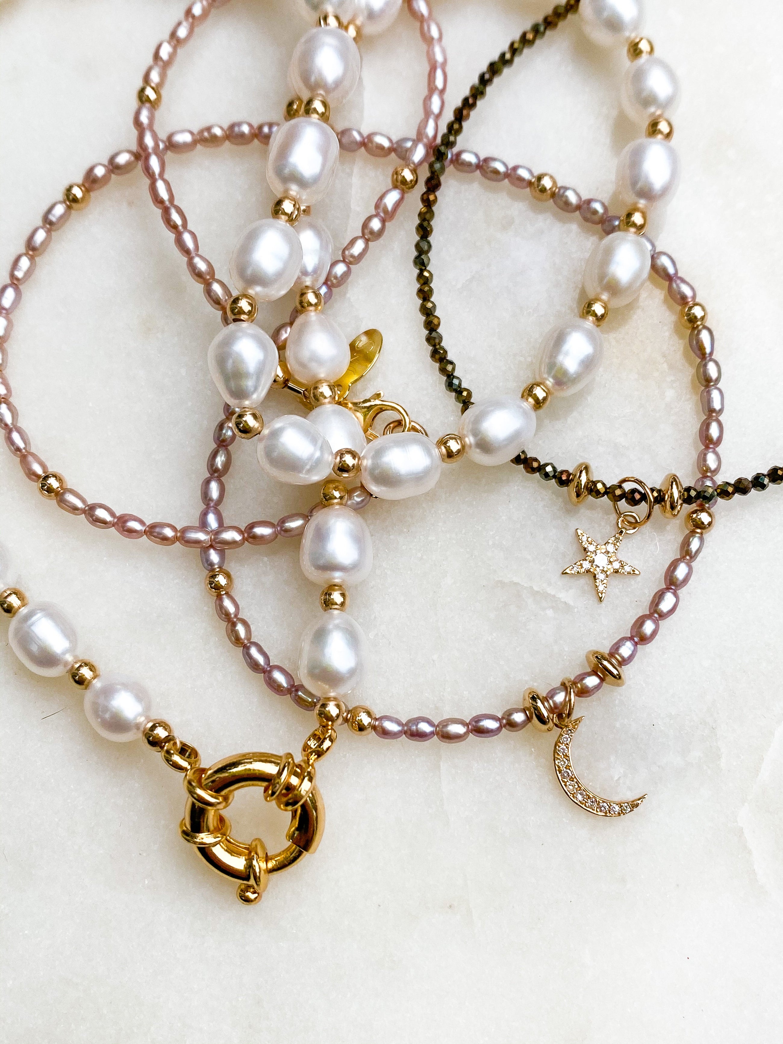 Diamond Moon & Pearl Necklace