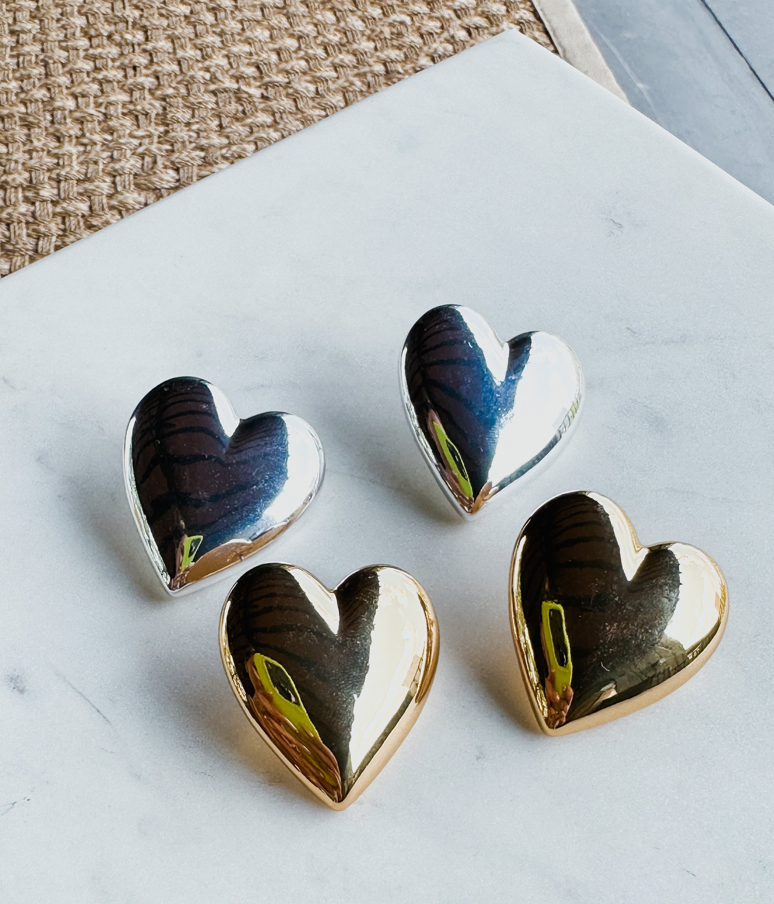 Puffy Heart Earrings ~ Silver