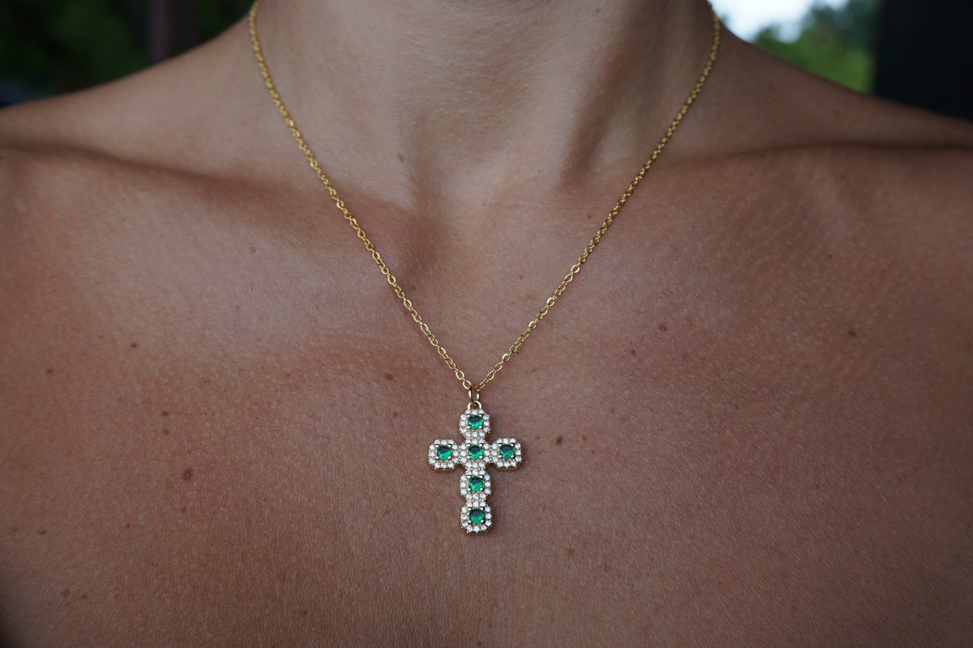 Emerald Cross Necklace
