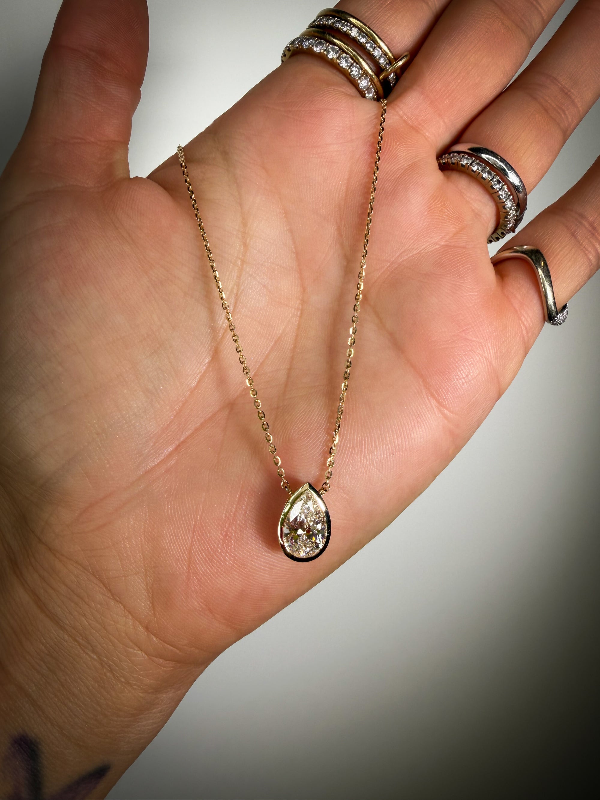 Bezel Two Carat Solitaire Diamond Necklace