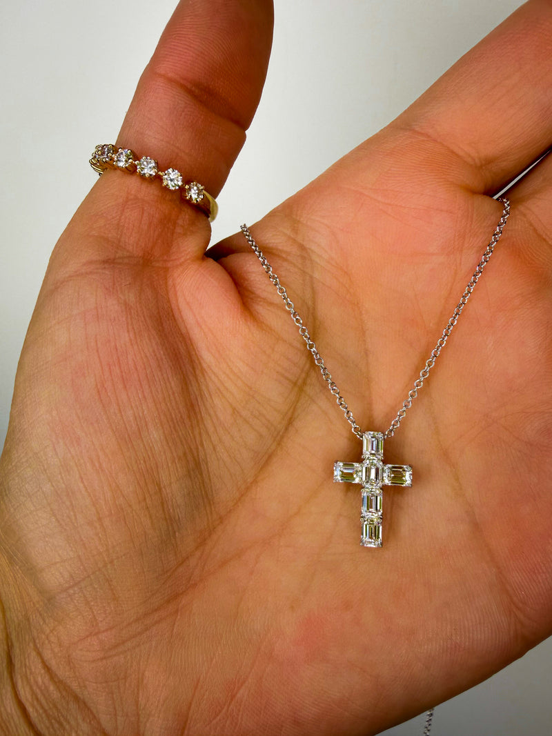 Emerald Diamond Cross Necklace