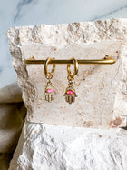 Pink Hamsa Earrings