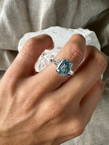 Blue Emerald Cut Diamond Ring
