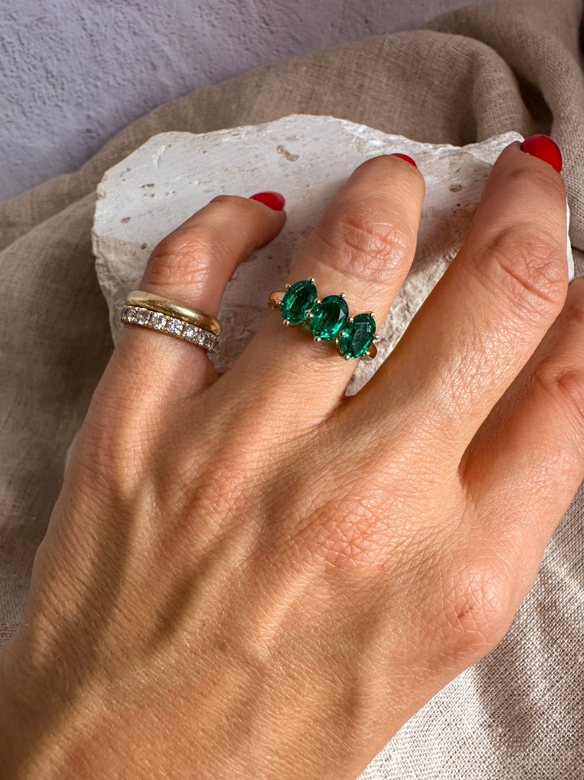 Trio Emerald Ring