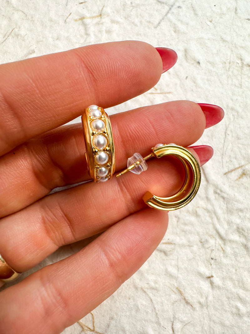Golden Pearl Hoops