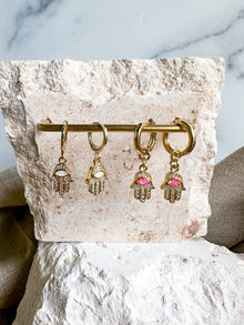 Pink Hamsa Earrings