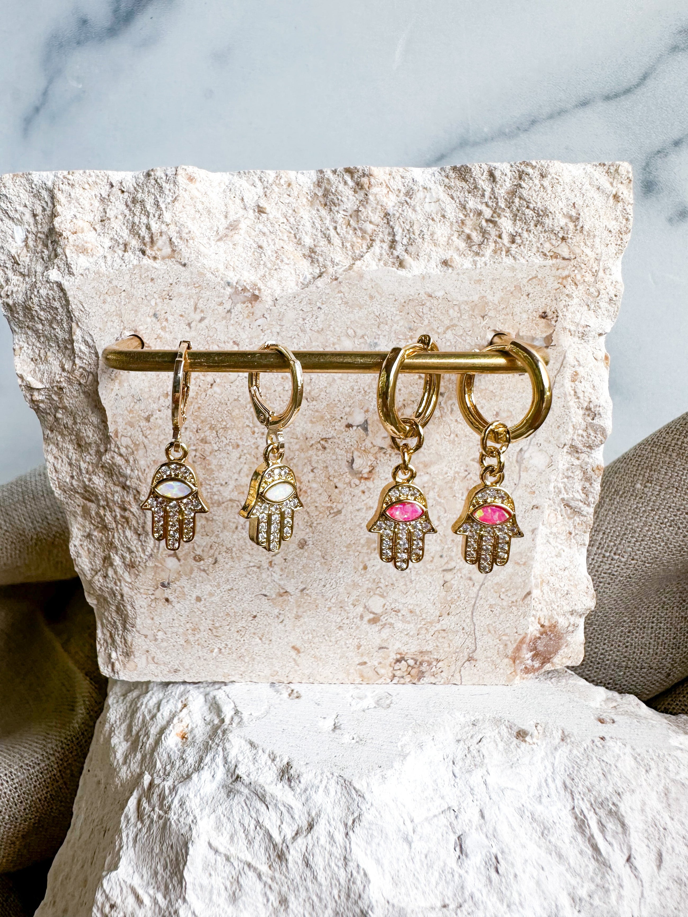 Pink Hamsa Earrings