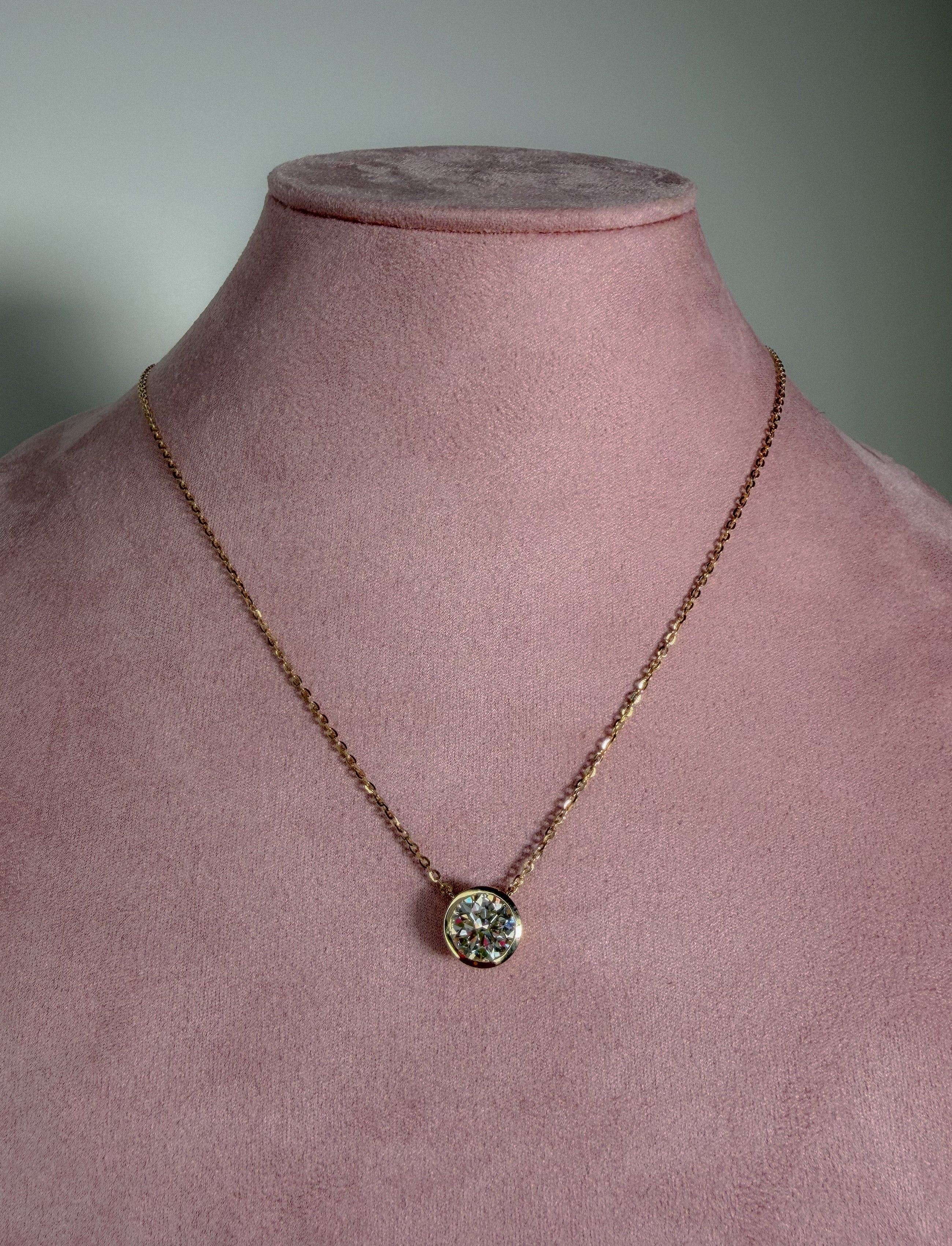 Bezel Two Carat Solitaire Diamond Necklace