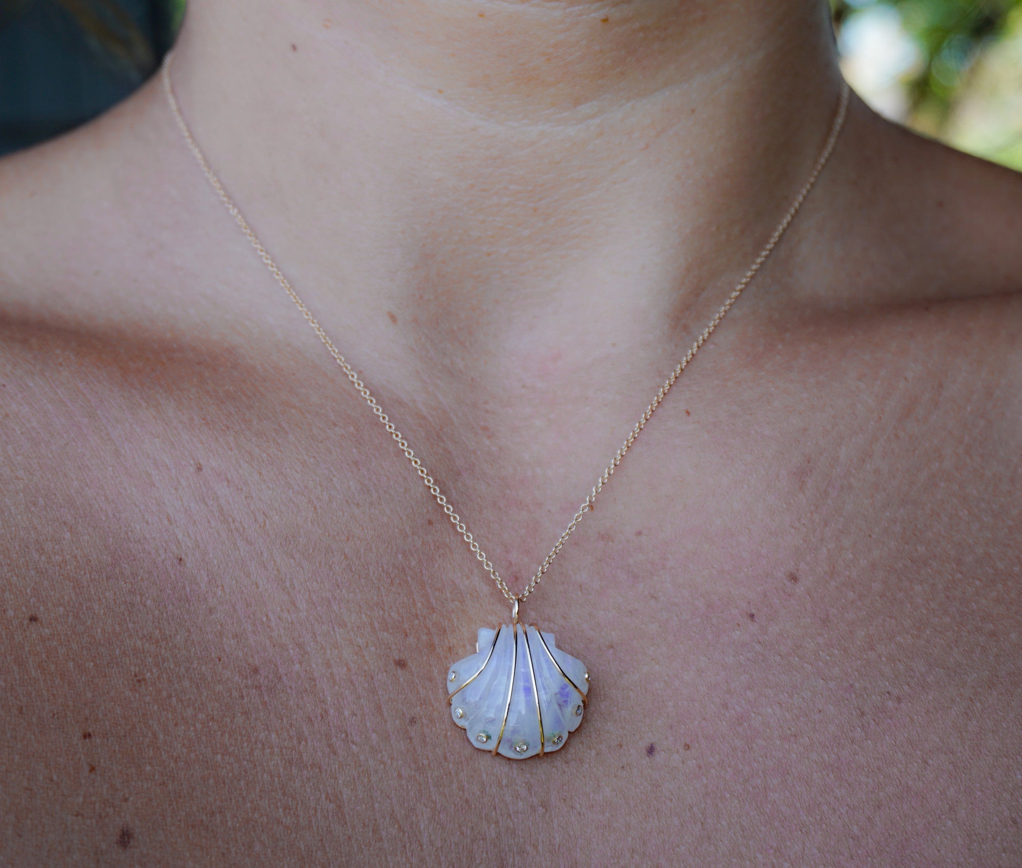 Diamond Moonstone Seashell Necklace