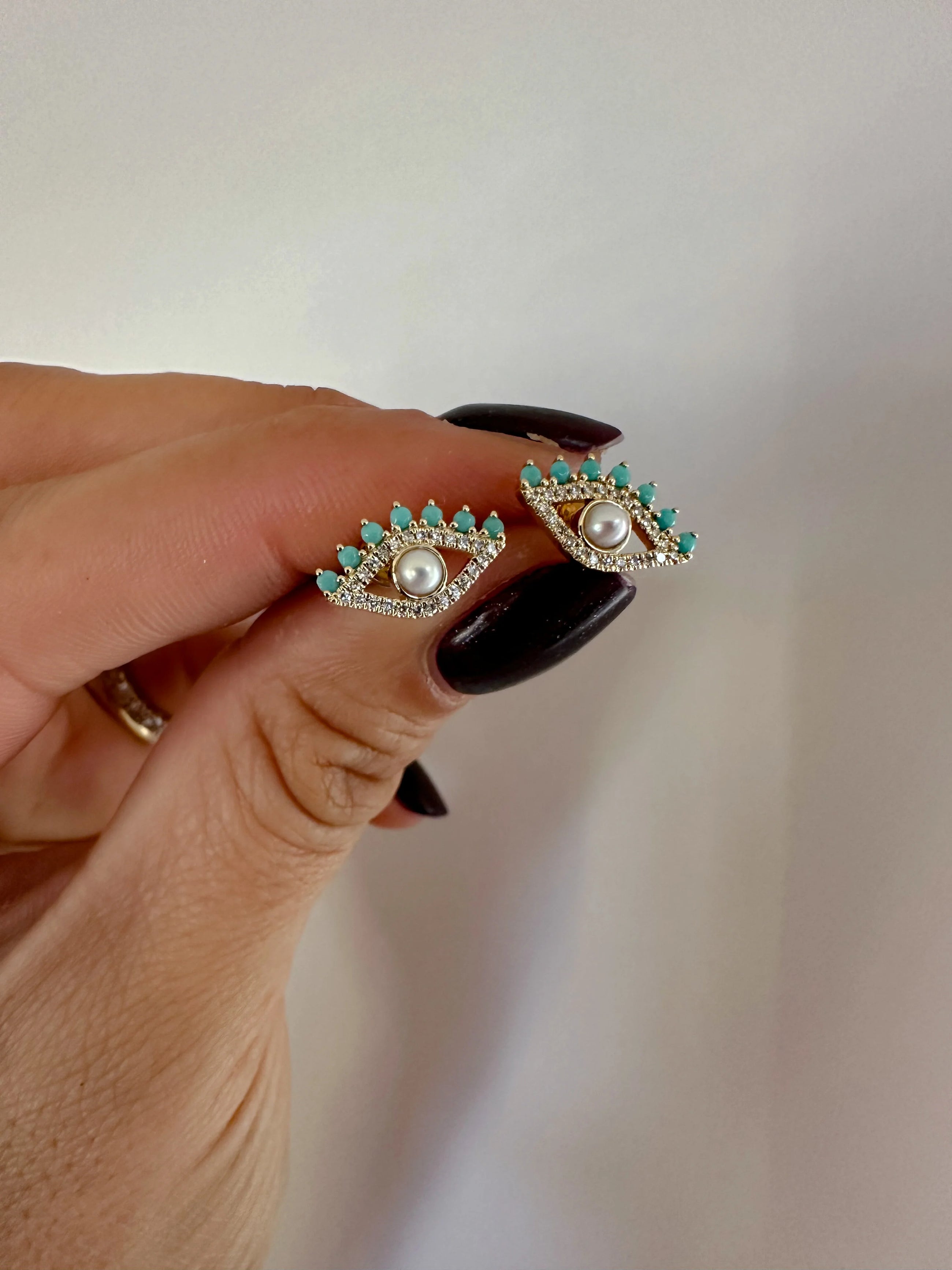 Turquoise & Pearl Diamond Earrings