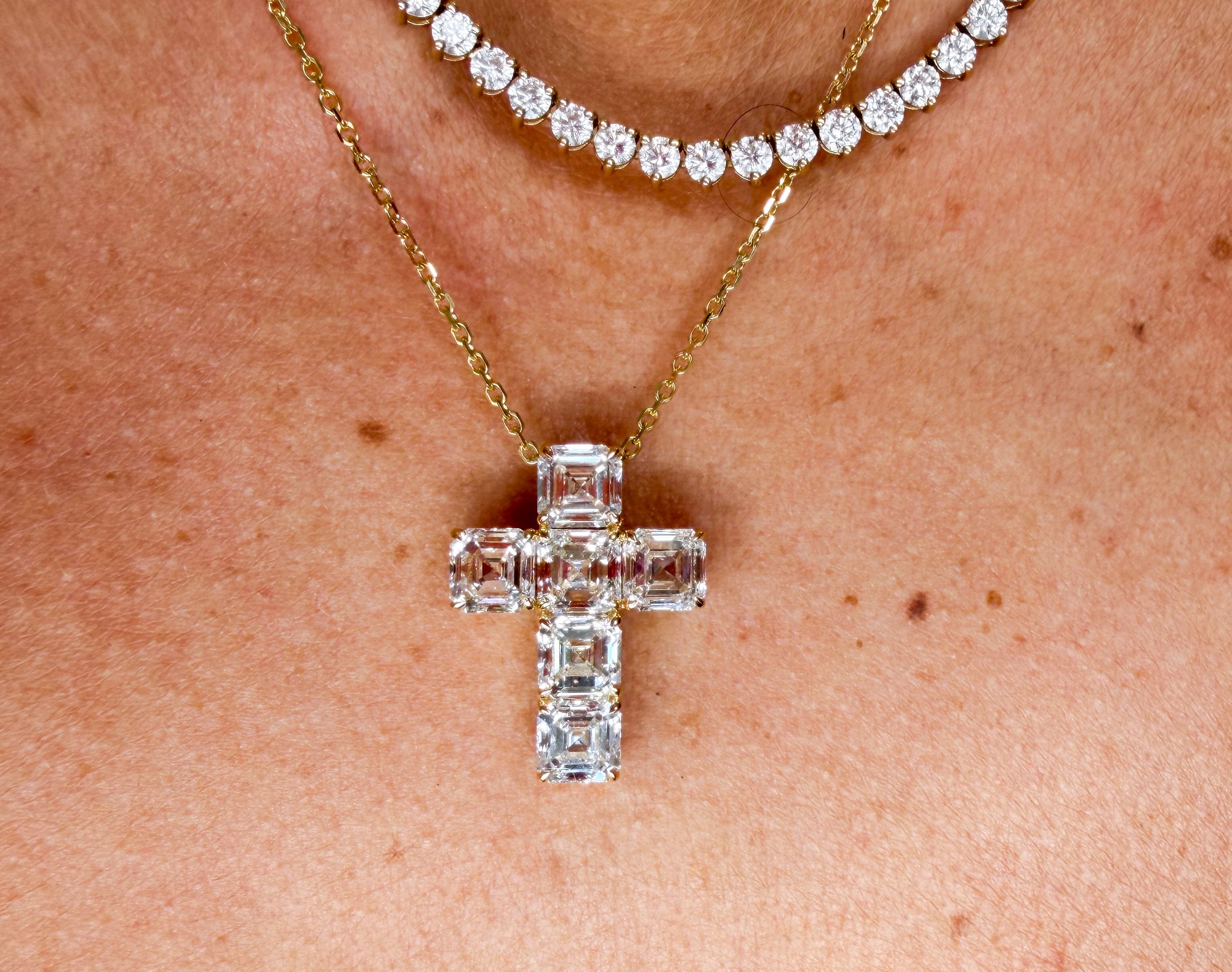 Diamond Asscher Cross Necklace