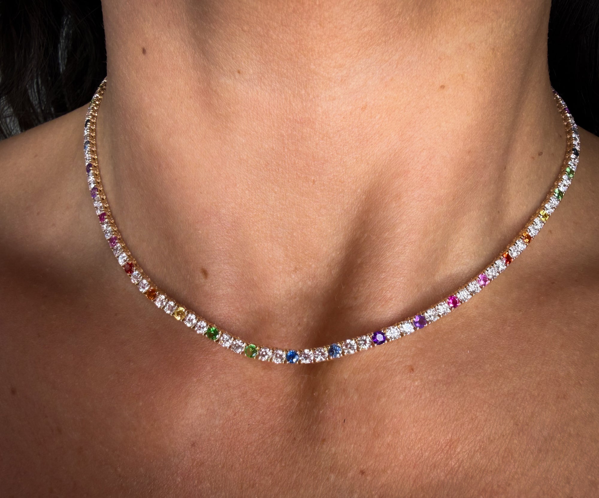 Rainbow & Diamond Tennis Necklace