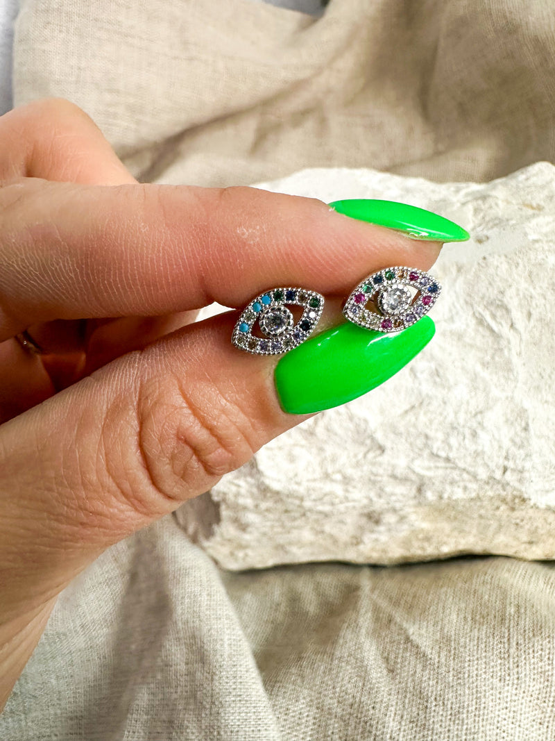Rainbow Evil Eye Studs