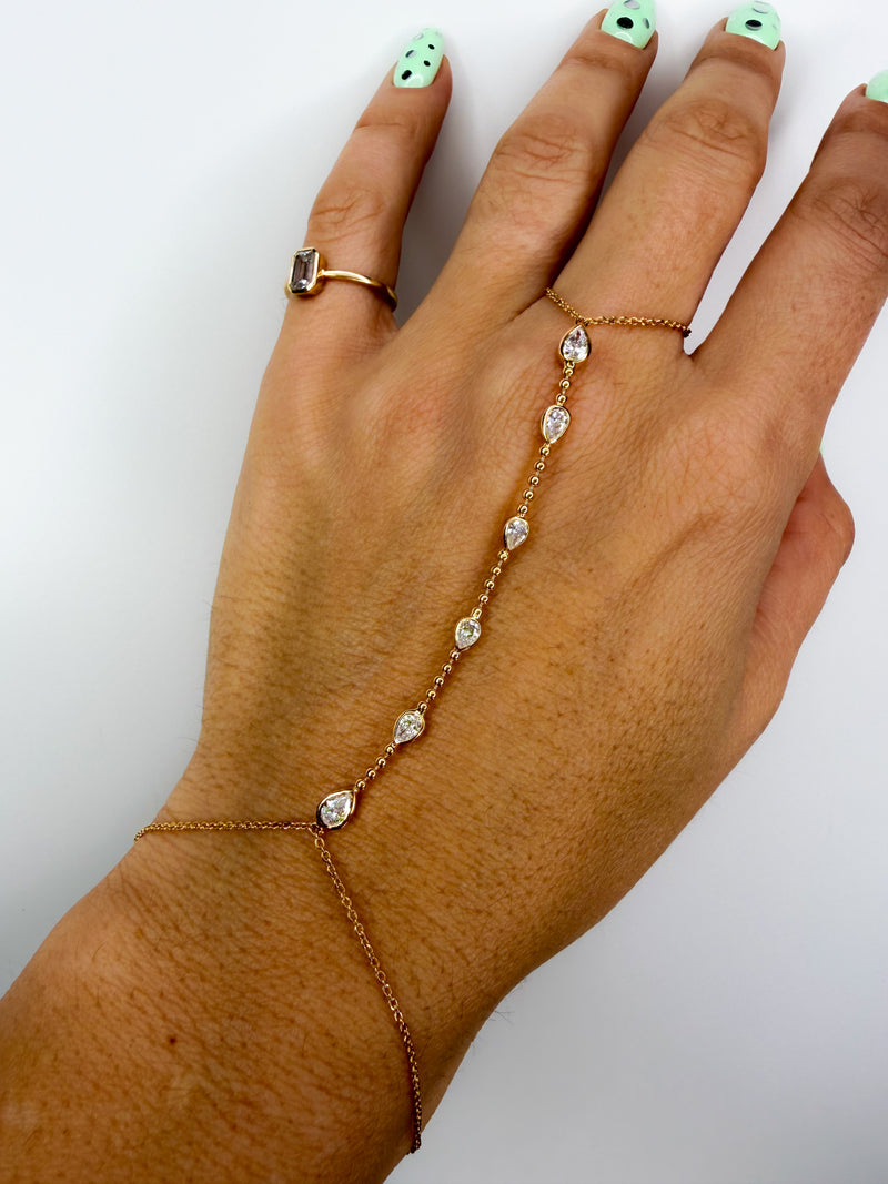Pear Diamond Finger Chain Bracelet