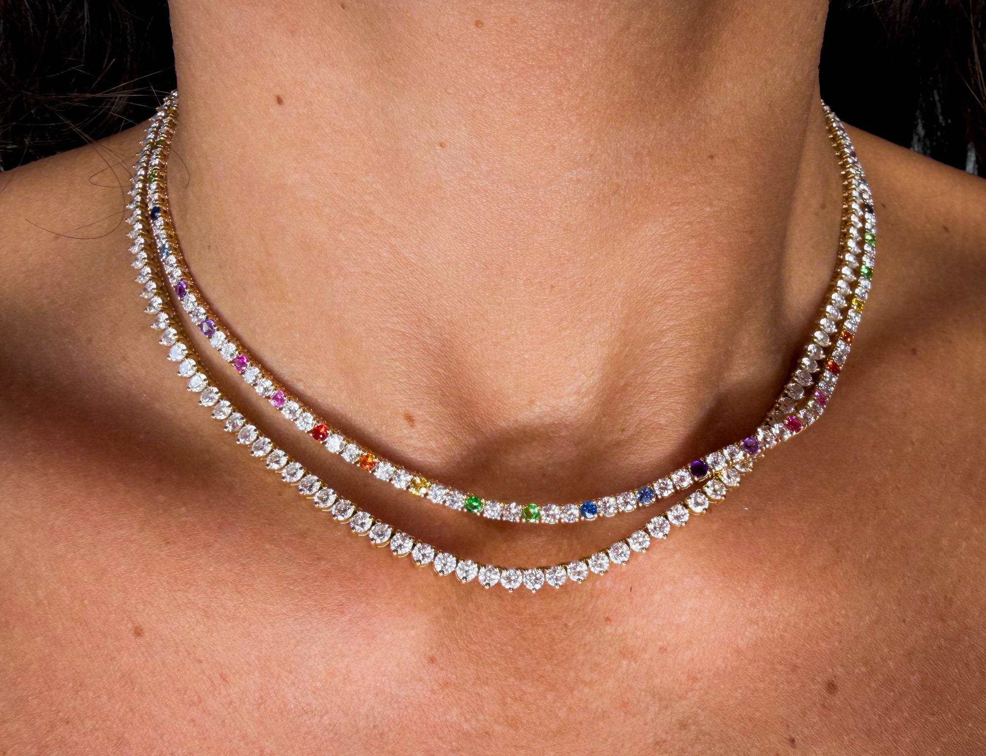 Rainbow & Diamond Tennis Necklace