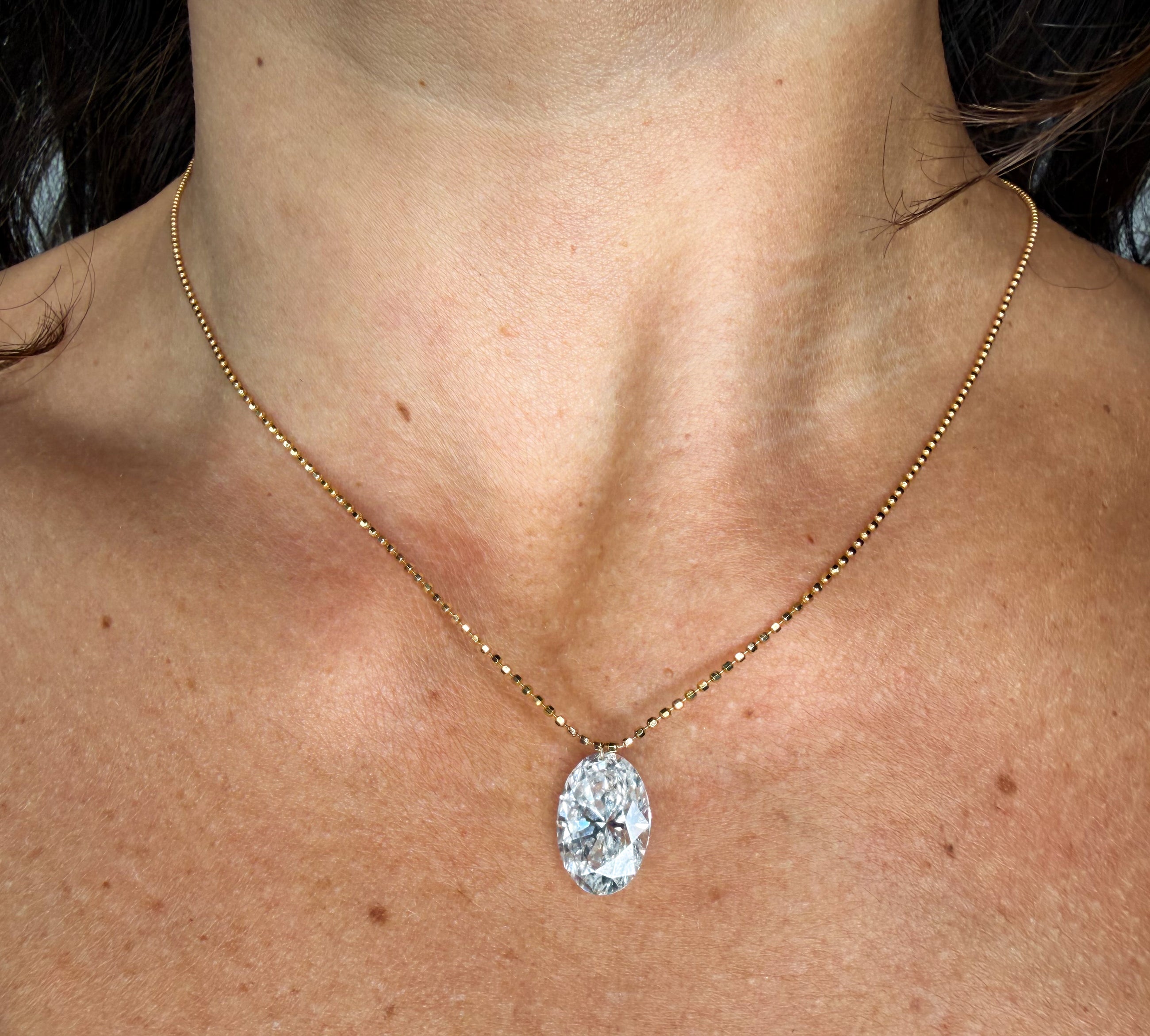 Floating Oval Diamond Necklace