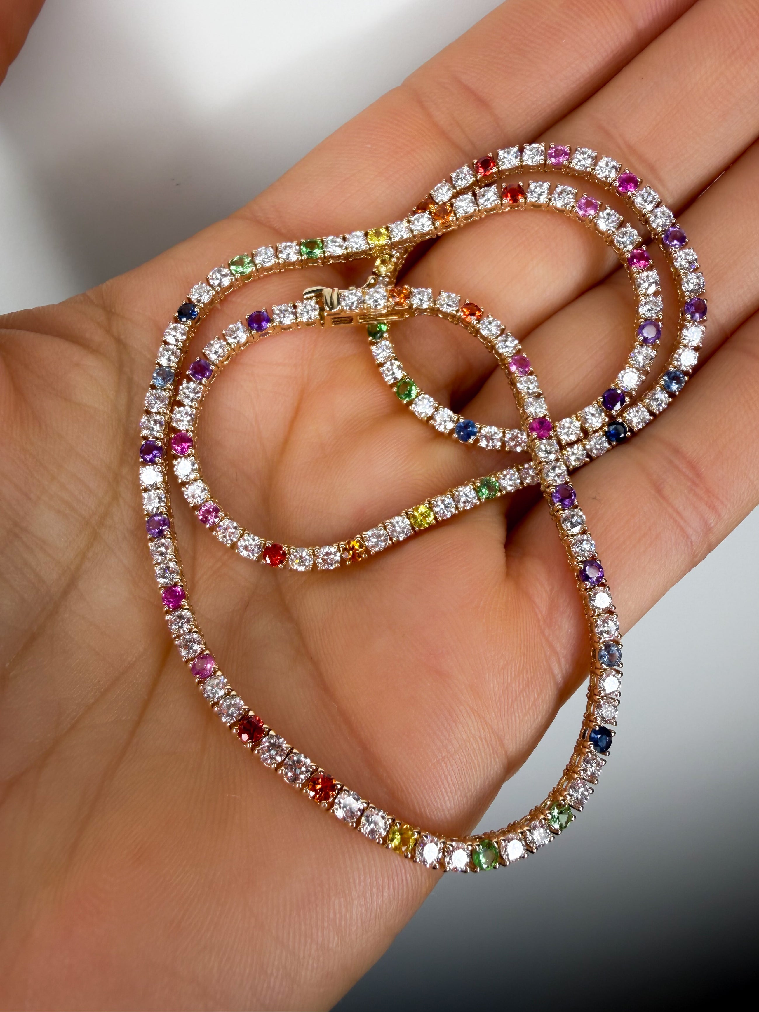 Rainbow & Diamond Tennis Necklace