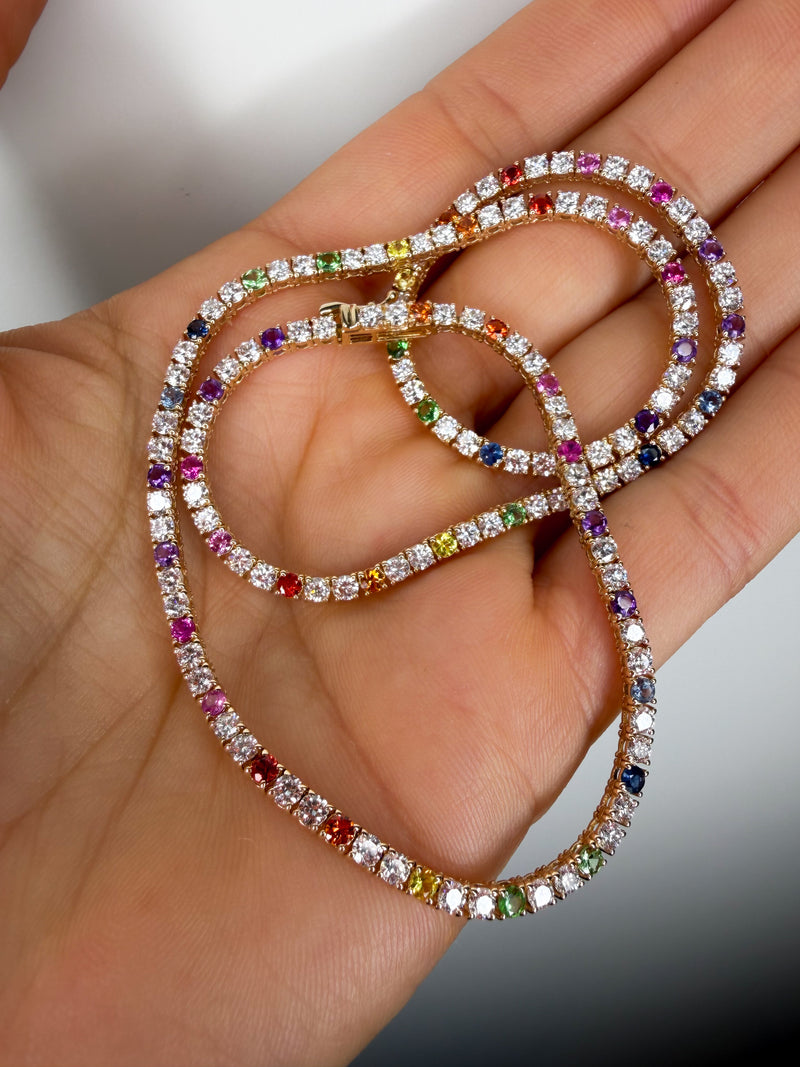 Rainbow & Diamond Tennis Necklace