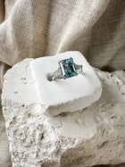Blue Emerald Cut Diamond Ring