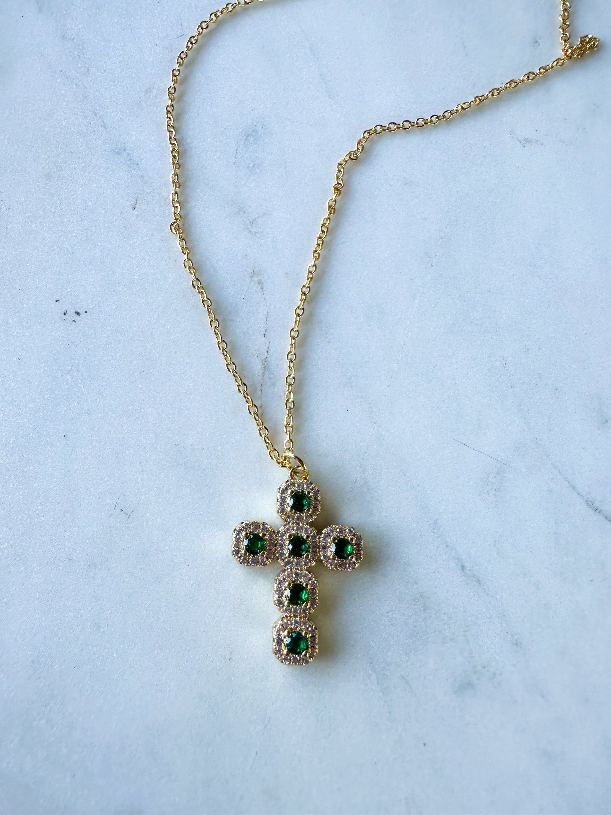Emerald Cross Necklace