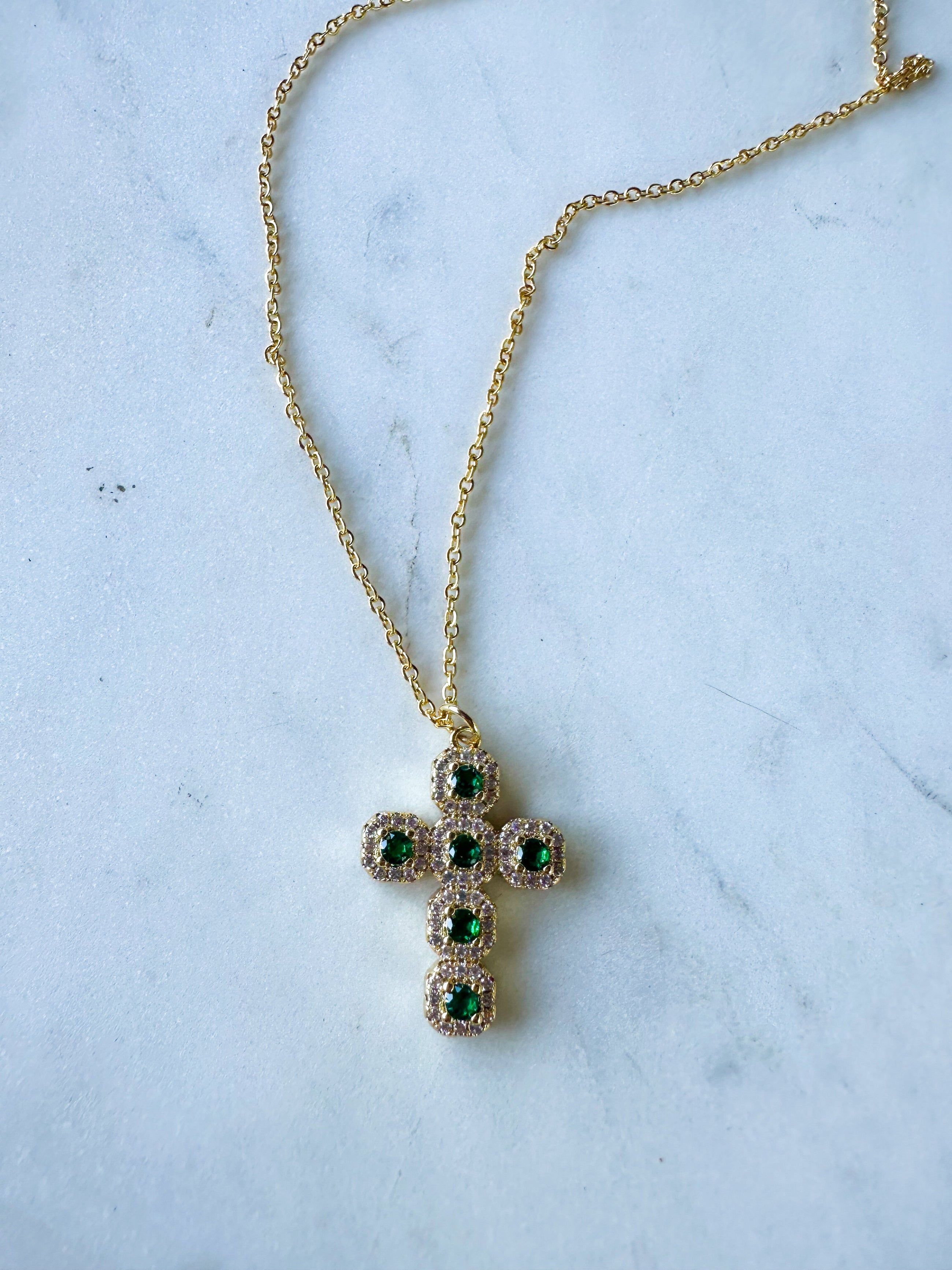 Emerald Cross Necklace