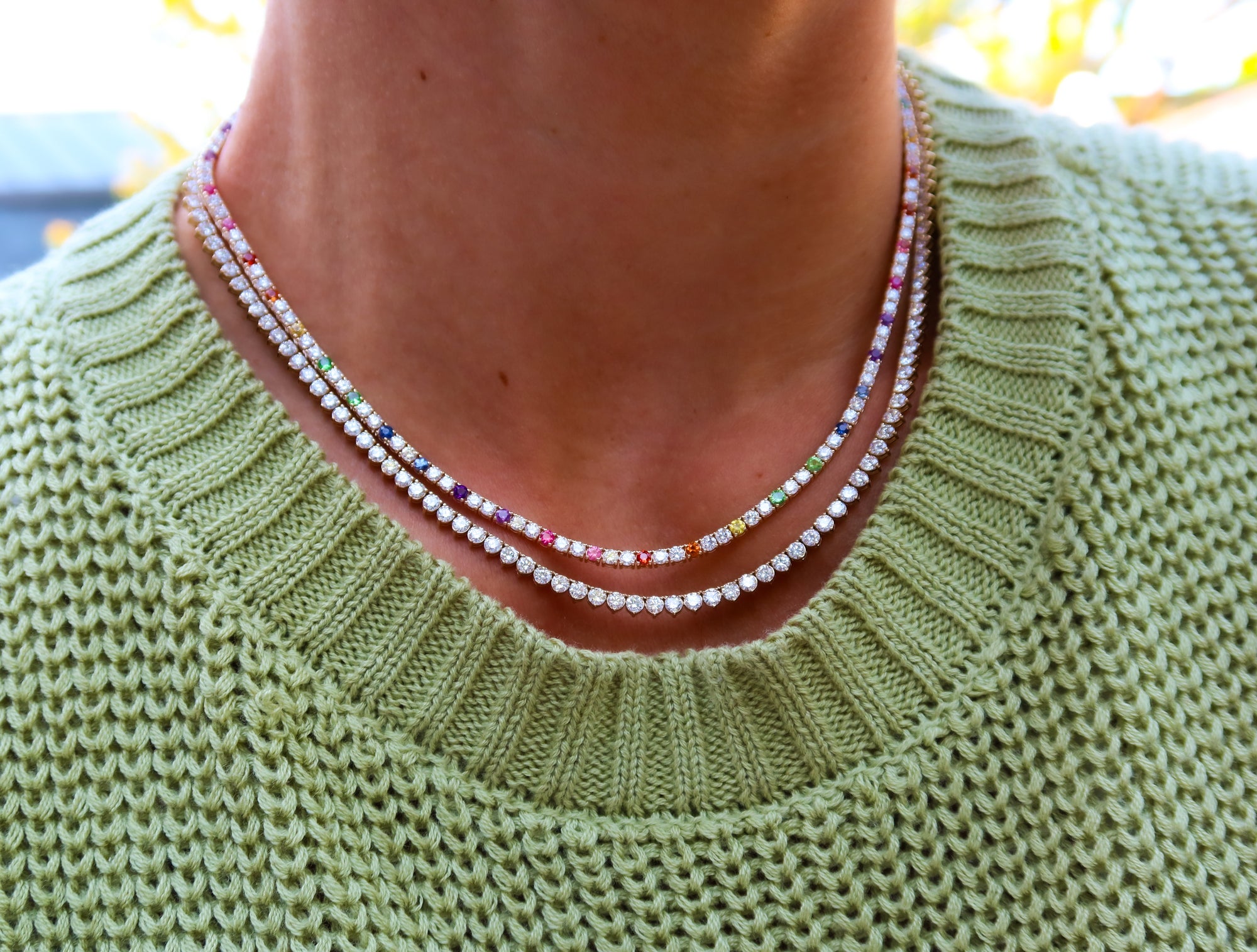 Rainbow & Diamond Tennis Necklace