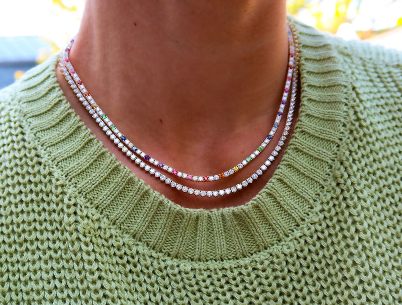 Rainbow & Diamond Tennis Necklace