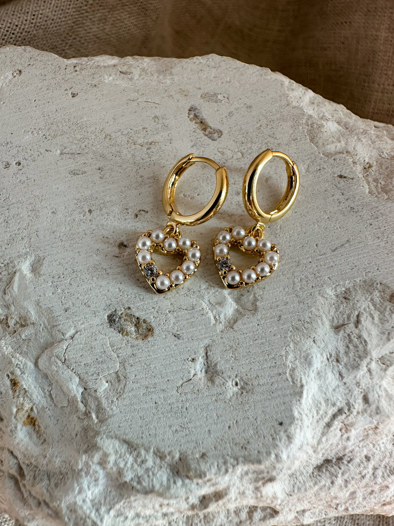 The Mini Pearl Heart Hoops