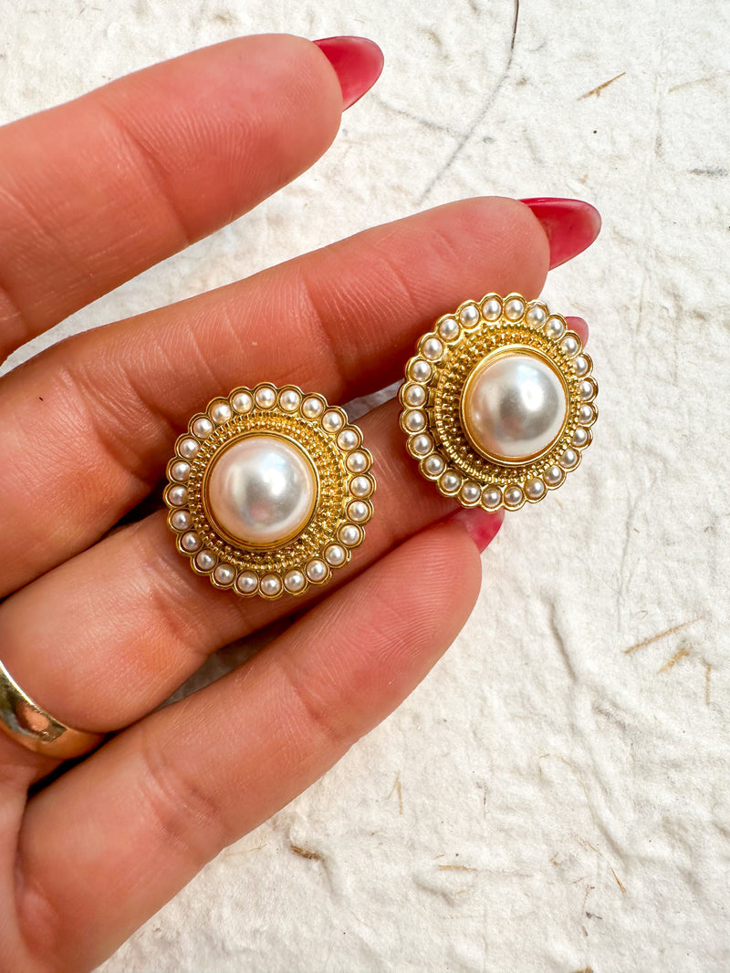 Luxe Pearl Halo Studs