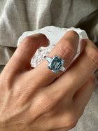 Blue Emerald Cut Diamond Ring