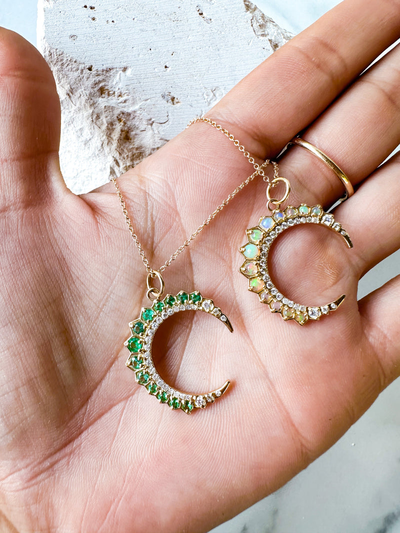 Opal Crescent Moon Necklace
