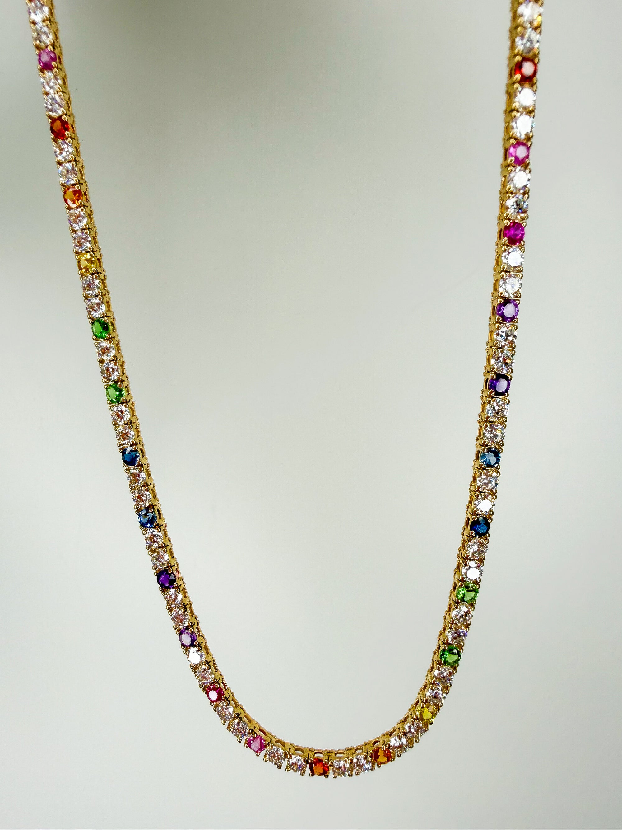 Rainbow & Diamond Tennis Necklace