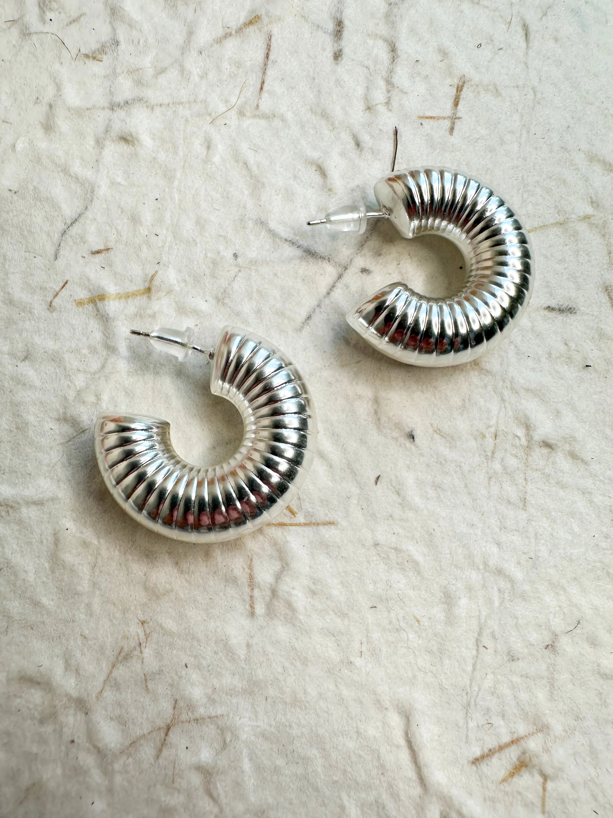 Ribbed Silver Chubby Hoops