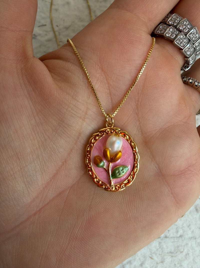 Blossom Pearl Enamel Necklace