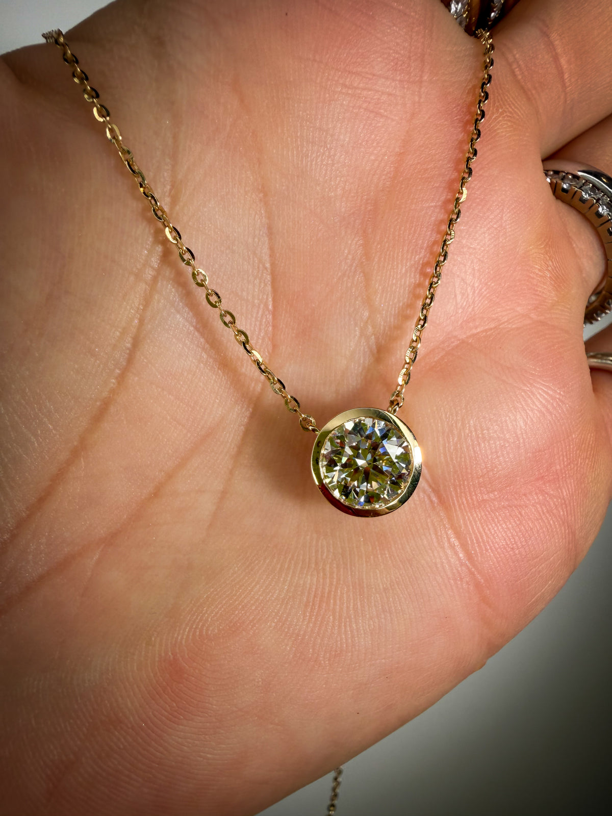 Bezel Two Carat Solitaire Diamond Necklace