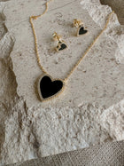 Black Onyx Heart Necklace & Earrings Set