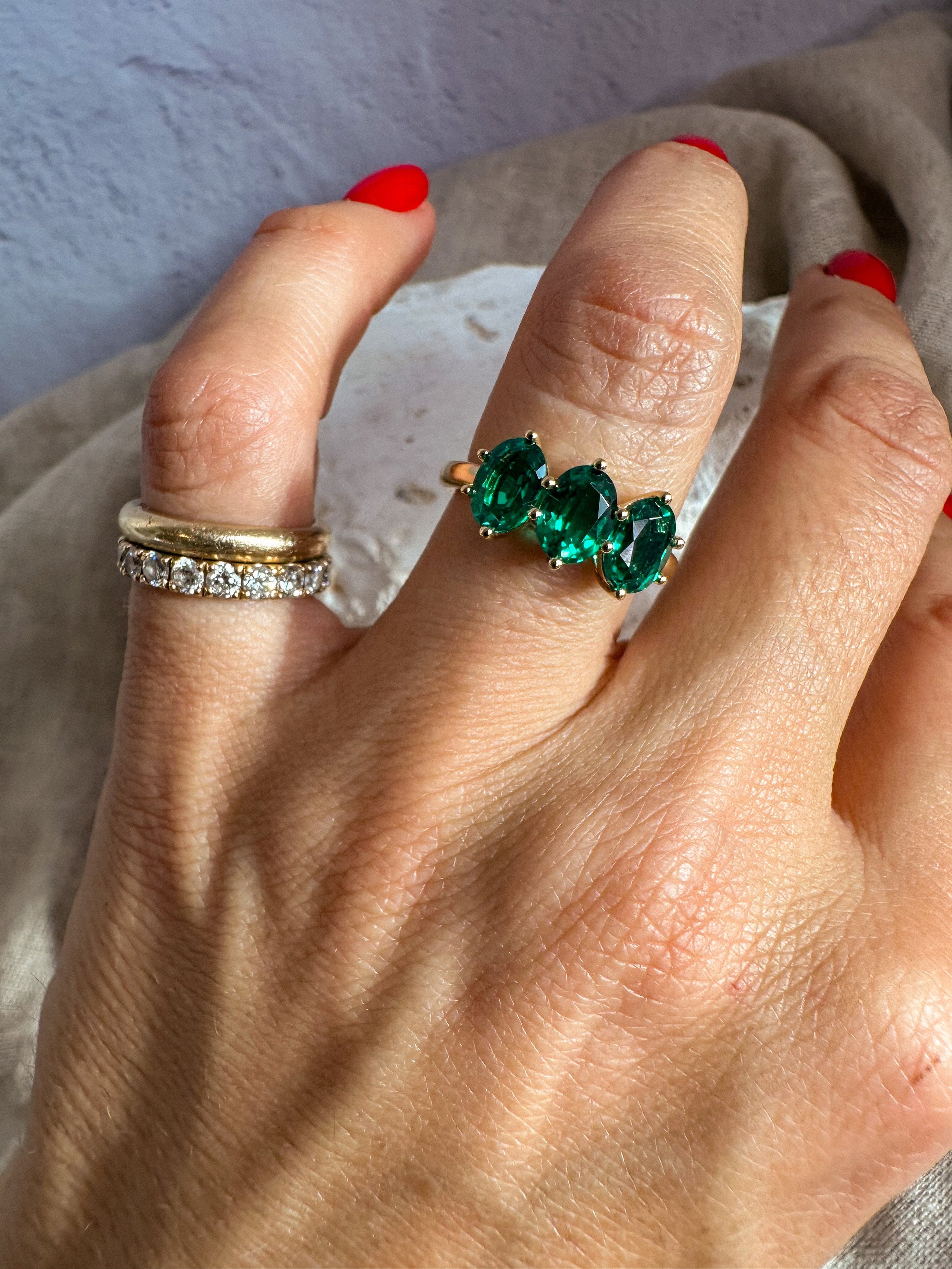 Trio Emerald Ring