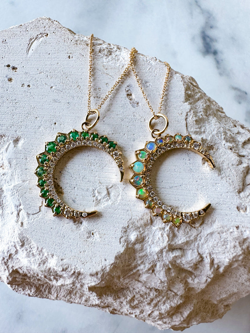 Opal Crescent Moon Necklace