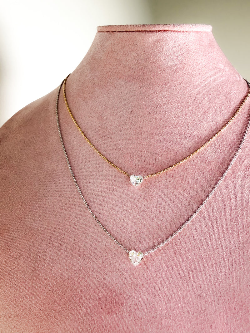 Floating Diamond Heart Necklace