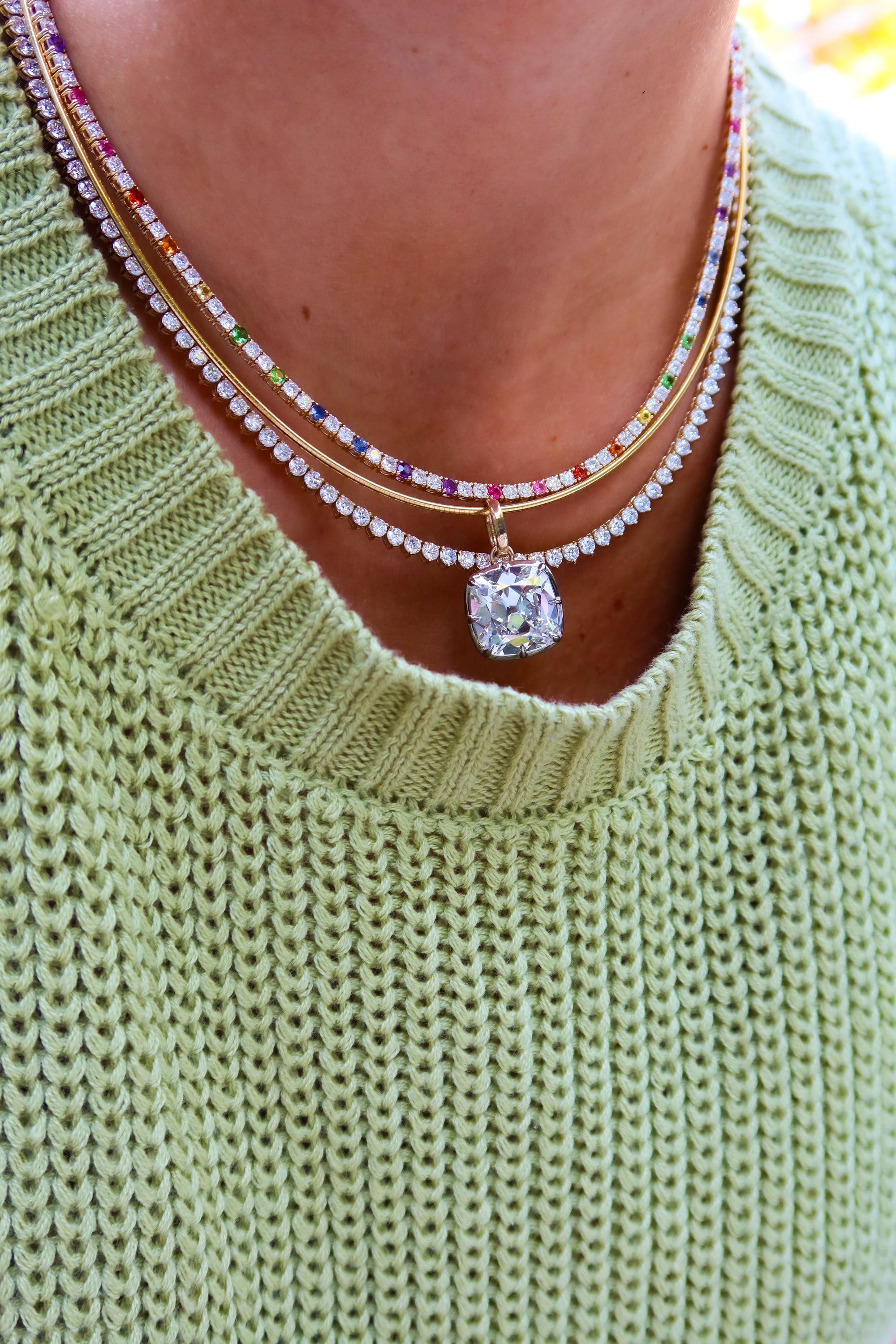 Rainbow & Diamond Tennis Necklace