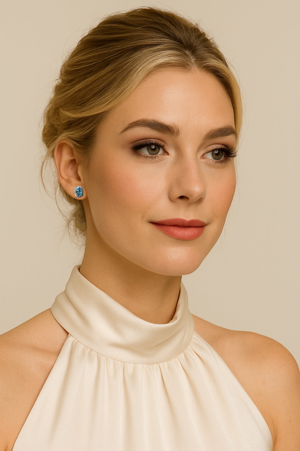 Blue Diamond Halo Stud Earrings