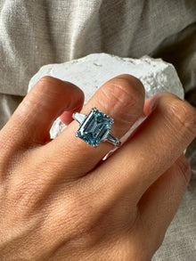 Blue Emerald Cut Diamond Ring