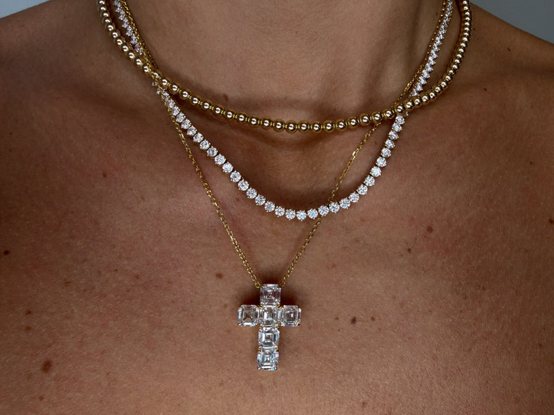Diamond Asscher Cross Necklace