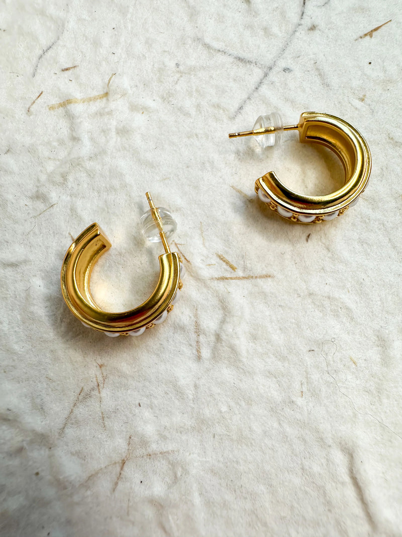 Golden Pearl Hoops