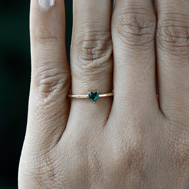 Heart Emerald Whisper Thin Solitaire Ring