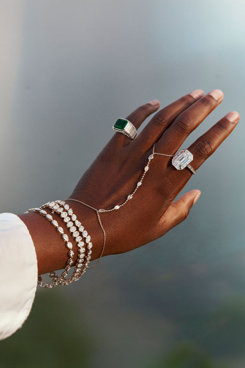Pear Diamond Finger Chain Bracelet