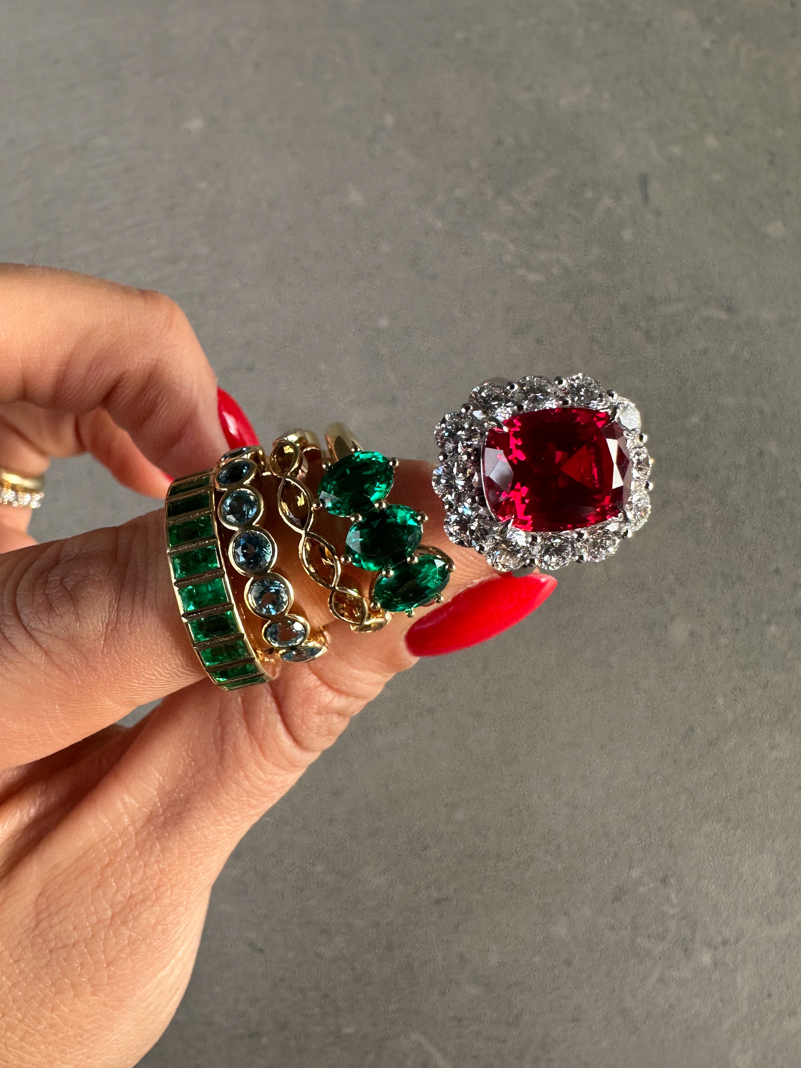 Trio Emerald Ring
